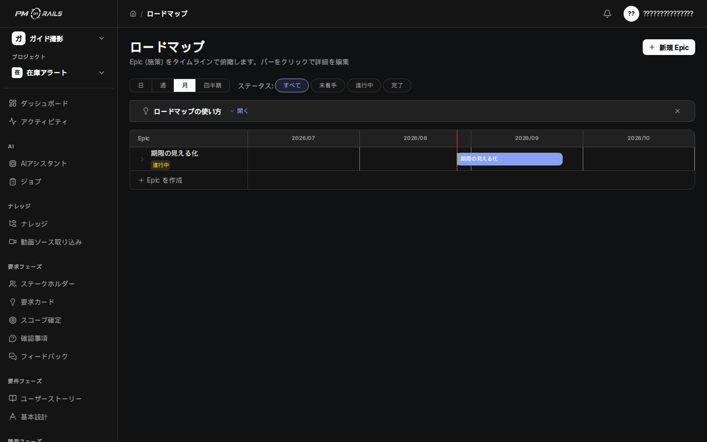 PM on Rails のロードマップ画面